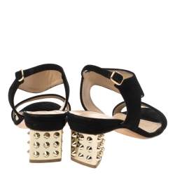 Nicholas Kirkwood Black Suede Studded Block Heel Sandals Size 37.5