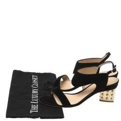 Nicholas Kirkwood Black Suede Studded Block Heel Sandals Size 37.5