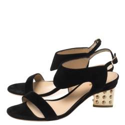Nicholas Kirkwood Black Suede Studded Block Heel Sandals Size 37.5