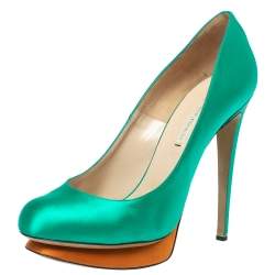 Nicholas Kirkwood Green Satin Platform Pumps Size 41