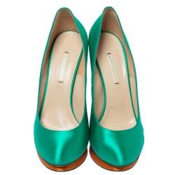 Nicholas Kirkwood Green Satin Platform Pumps Size 41