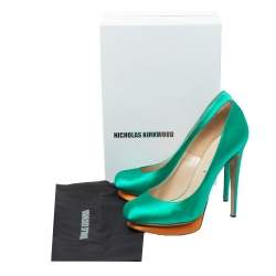 Nicholas Kirkwood Green Satin Platform Pumps Size 41