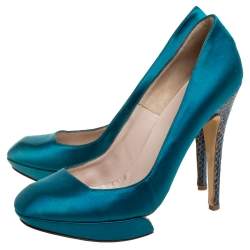 Nicholas Kirkwood Blue Satin And Python Leather Trim Heel Platform Pumps Size 38