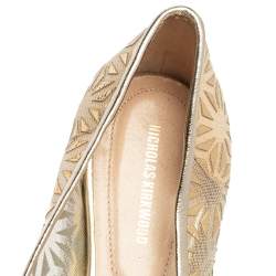 Pre Owned Nicholas Kirkwood Gold Laser Cut Mesh and Leather Alona Pointed Toe Loafers Size 37.5