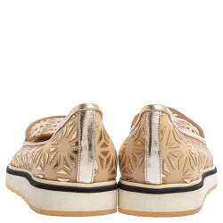 Pre Owned Nicholas Kirkwood Gold Laser Cut Mesh and Leather Alona Pointed Toe Loafers Size 37.5