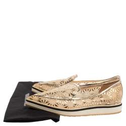 Pre Owned Nicholas Kirkwood Gold Laser Cut Mesh and Leather Alona Pointed Toe Loafers Size 37.5