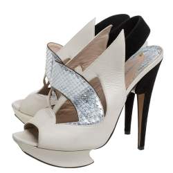 Nicholas Kirkwood Beige/Black Leather And Python Leather Slingback Platform Sandals Size 39.5