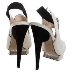 Nicholas Kirkwood Beige/Black Leather And Python Leather Slingback Platform Sandals Size 39.5