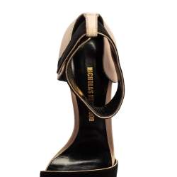 Nicholas Kirkwood Black/Beige Satin And Suede Crystal Embellished Ankle Strap Sandals Size 37