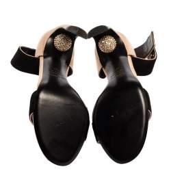 Nicholas Kirkwood Black/Beige Satin And Suede Crystal Embellished Ankle Strap Sandals Size 37