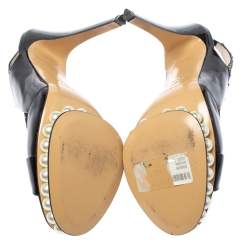 Nicholas Kirkwood Black Patent Leather And Lace Pearl Platform Slingback Sandals Size 40