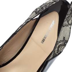 Nicholas Kirkwood Black Patent Leather And Lace Pearl Platform Slingback Sandals Size 40