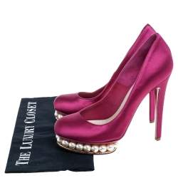 Pre Owned Nicholas Kirkwood Fuchsia Satin Faux Pearl Embellished Platform Pumps Size 36