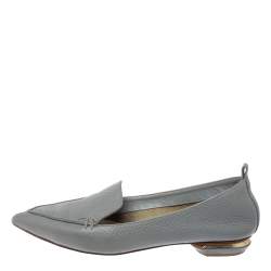 Pre Owned Nicholas Kirkwood Grey Leather Botalatto Flat Loafers Size 35.5