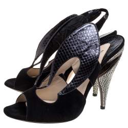 Nicholas Kirkwood Black Suede And Python Embossed Leather Cutout Slingback Sandals Size 39.5