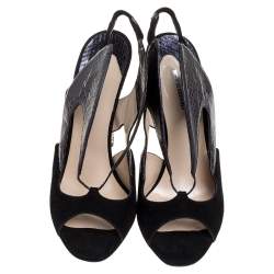 Nicholas Kirkwood Black Suede And Python Embossed Leather Cutout Slingback Sandals Size 39.5