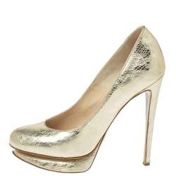 Pre Owned Nicholas Kirkwood Metallic Gold Floral Textured Leather Round Toe Platform Pumps Size 36.5 