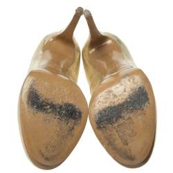 Pre Owned Nicholas Kirkwood Metallic Gold Floral Textured Leather Round Toe Platform Pumps Size 36.5 