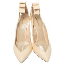 Pre Owned Nicholas Kirkwood Cream Leather And PVC Origami Bow Pointed Toe Pumps Size 39