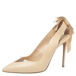 Pre Owned Nicholas Kirkwood Cream Leather And PVC Origami Bow Pointed Toe Pumps Size 39