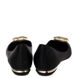 Pre Owned Nicholas Kirkwood Black Satin Eden Crystal Embellished Pointed Toe Flats Size 40 