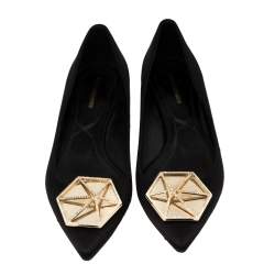 Pre Owned Nicholas Kirkwood Black Satin Eden Crystal Embellished Pointed Toe Flats Size 40 
