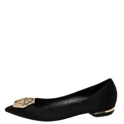 Pre Owned Nicholas Kirkwood Black Satin Eden Crystal Embellished Pointed Toe Flats Size 40 
