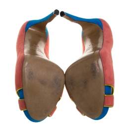 Pre Owned Nicholas Kirkwood Multicolor Suede Peep Toe Pumps Size 38.5