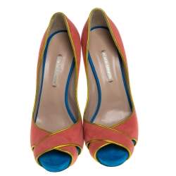 Pre Owned Nicholas Kirkwood Multicolor Suede Peep Toe Pumps Size 38.5