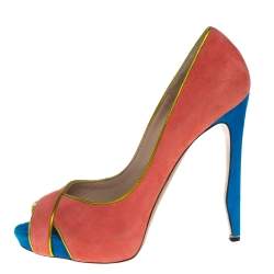 Pre Owned Nicholas Kirkwood Multicolor Suede Peep Toe Pumps Size 38.5