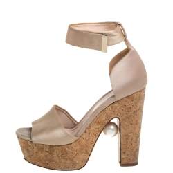 Nicholas Kirkwood Beige Satin Platform Sandals Size 37