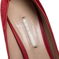 Pre Owned Nicholas Kirkwood Red/Gold Velvet Platform Pumps Size 37.5