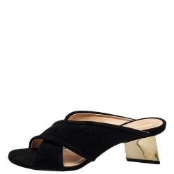 Nicholas Kirkwood Black Suede Criss Cross Mules Sandals Size 41