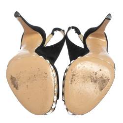 Nicholas Kirkwood Black Suede  Pearl Embellished Platform Slingback Sandals Size 38