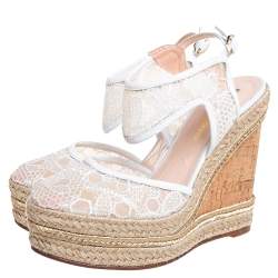 Nicholas Kirkwood White Lace Wedge Platform Ankle Strap Espadrilles Size 35.5