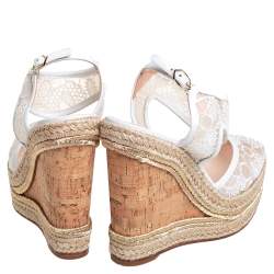 Nicholas Kirkwood White Lace Wedge Platform Ankle Strap Espadrilles Size 35.5