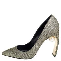 Pre Owned Nicholas Kirkwood Gold Glitter And Lurex Pointed Toe Block Heel Pumps Size 38