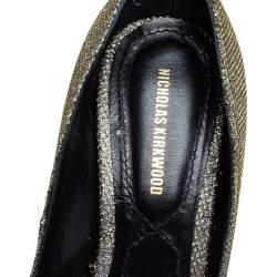 Pre Owned Nicholas Kirkwood Gold Glitter And Lurex Pointed Toe Block Heel Pumps Size 38