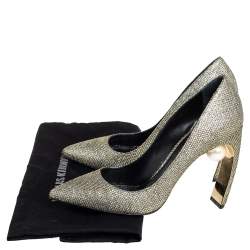 Pre Owned Nicholas Kirkwood Gold Glitter And Lurex Pointed Toe Block Heel Pumps Size 38