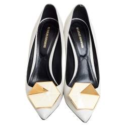 Pre Owned Nicholas Kirkwood White Leather Hexagon Pointed Toe Pumps Size 38.5