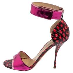 Nicholas Kirkwood Pink Patent And Snakeskin Leather Ankle Strap Sandals Size 37