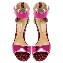 Nicholas Kirkwood Pink Patent And Snakeskin Leather Ankle Strap Sandals Size 37