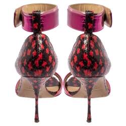 Nicholas Kirkwood Pink Patent And Snakeskin Leather Ankle Strap Sandals Size 37