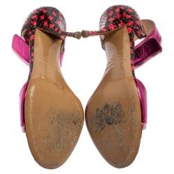 Nicholas Kirkwood Pink Patent And Snakeskin Leather Ankle Strap Sandals Size 37