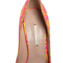 Pre Owned Nicholas Kirkwood Neon Pink And Yellow Lace Peep Toe Pumps Size 38.5