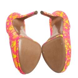 Pre Owned Nicholas Kirkwood Neon Pink And Yellow Lace Peep Toe Pumps Size 38.5
