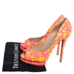 Pre Owned Nicholas Kirkwood Neon Pink And Yellow Lace Peep Toe Pumps Size 38.5