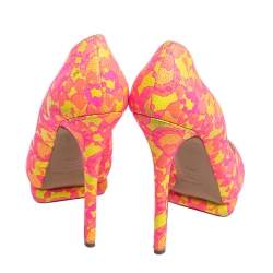 Pre Owned Nicholas Kirkwood Neon Pink And Yellow Lace Peep Toe Pumps Size 38.5