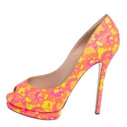 Pre Owned Nicholas Kirkwood Neon Pink And Yellow Lace Peep Toe Pumps Size 38.5
