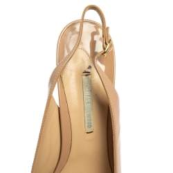 Nicholas Kirkwood Beige Patent Leather Peep Toe Slingback Sandals Size 39